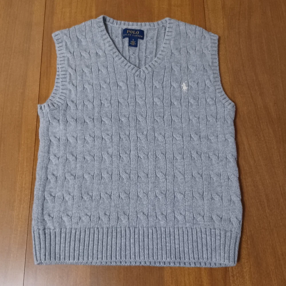 Polo Ralph Lauren Gray Cable Knit Sweater Vest Kids 6 Preppy Classic 100% Cotton